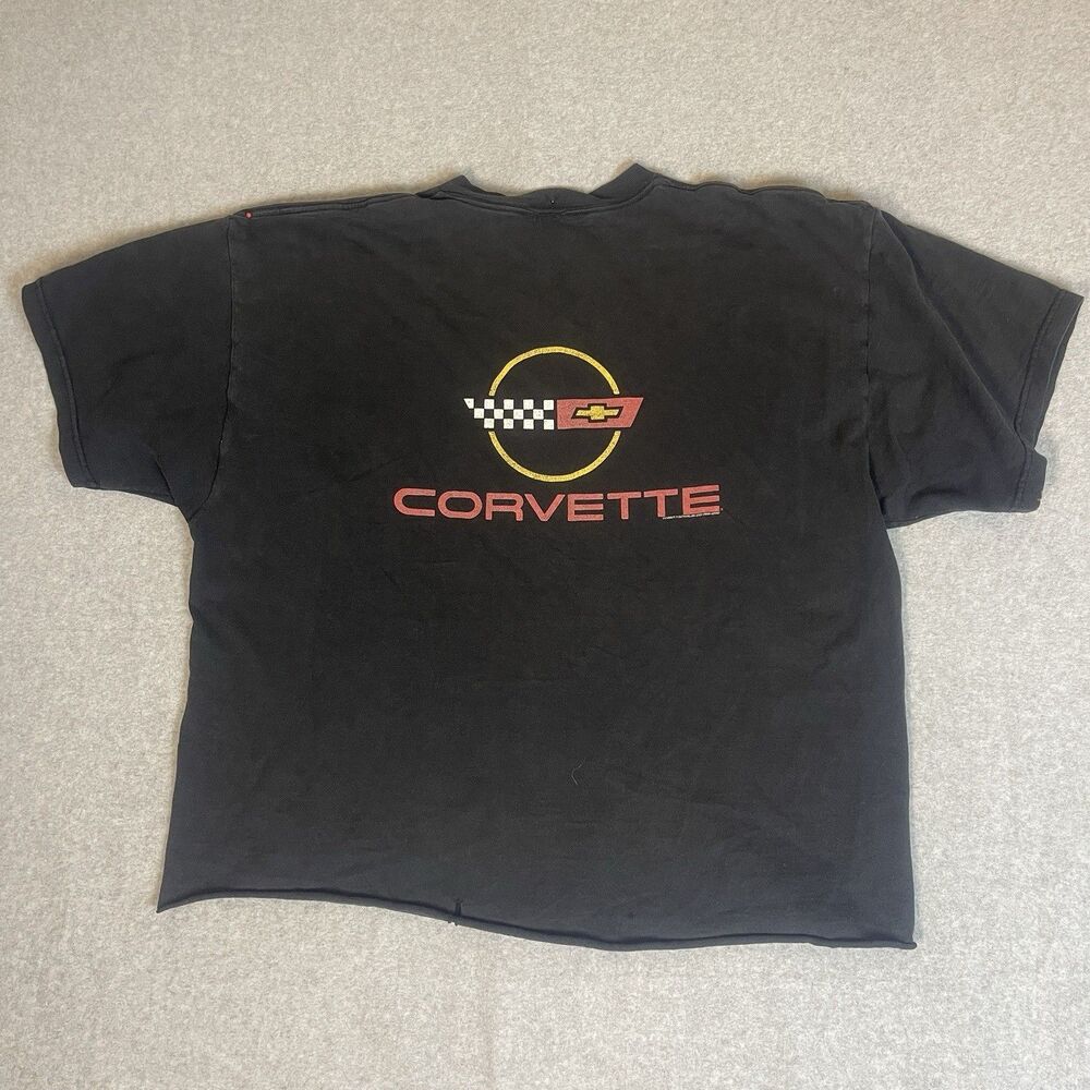 90s Distressed Corvette Heavy Cotton Men's XXL Black Graphic Cotton T